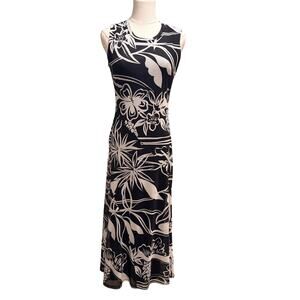 Rachel Zoe Black White Floral Maxi Dress Sleeveless Stretch Small Elegant Chic